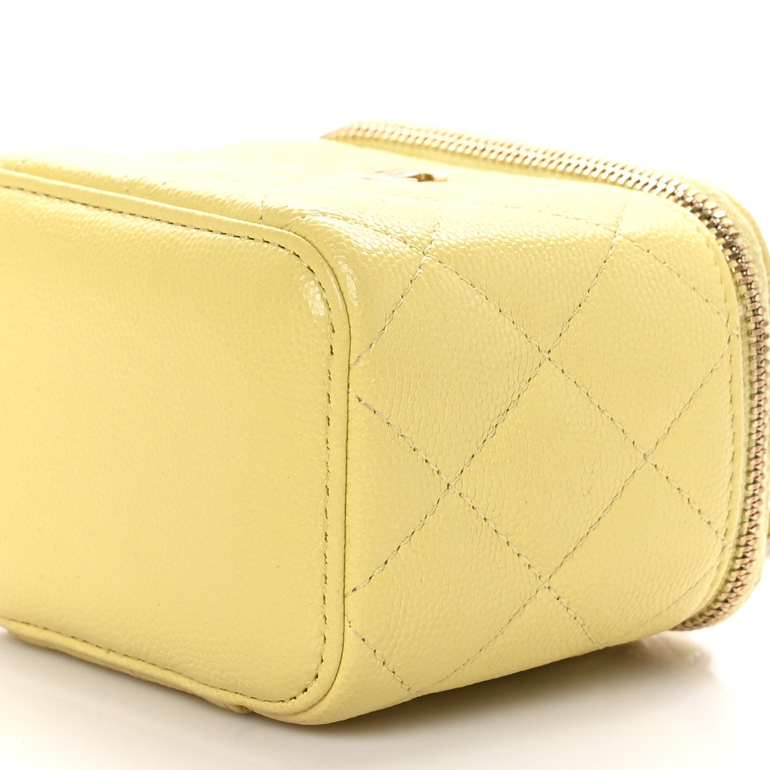 Chanel Caviar Quilted Mini Vanity Case With Chain Yellow 9 of 12