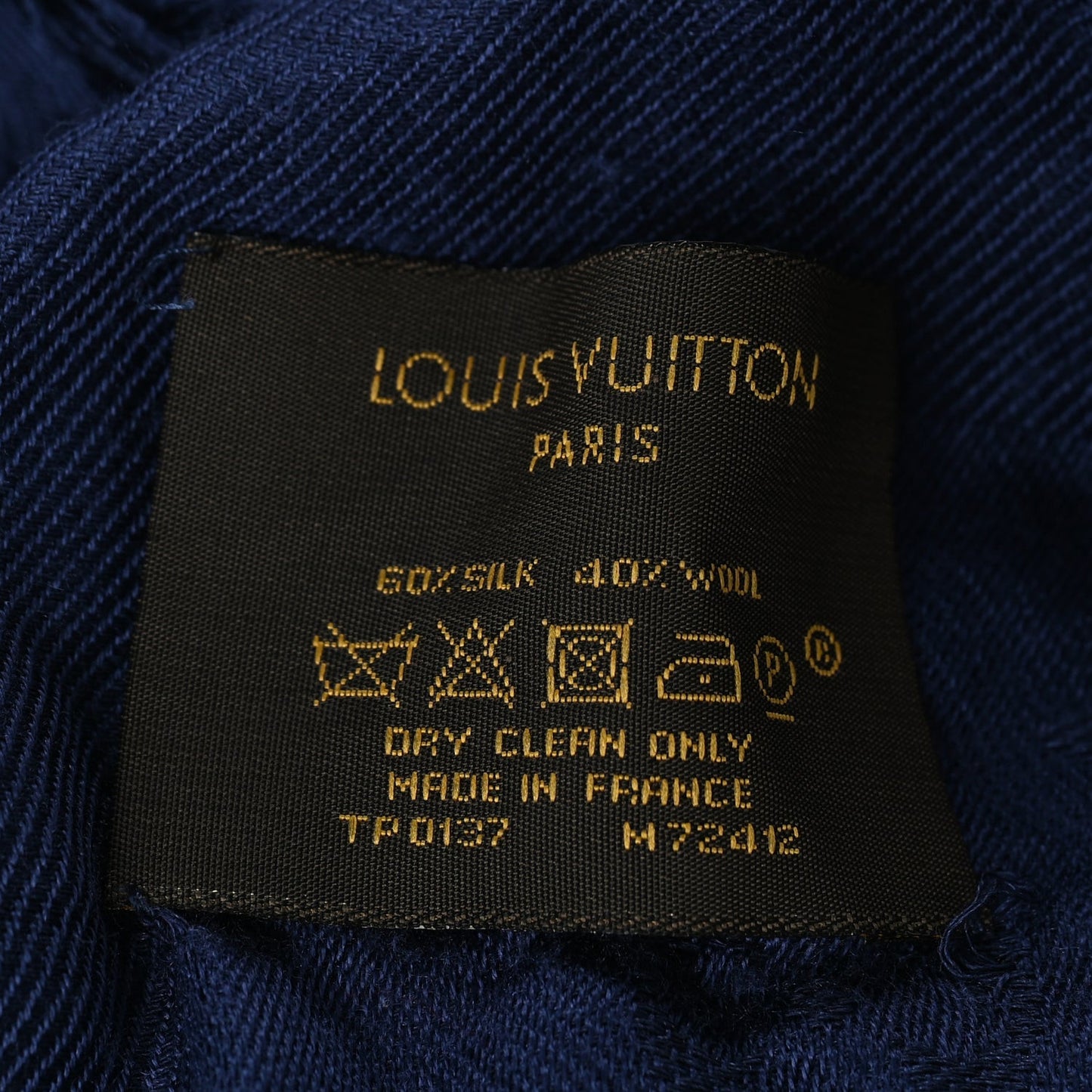 Silk Wool Monogram Shawl Night Blue