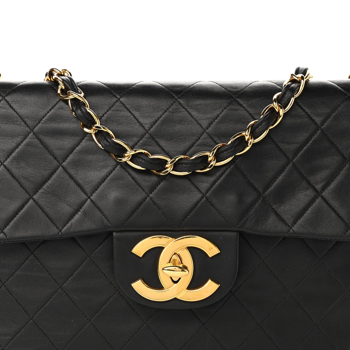 Lambskin Quilted XL Jumbo Single Flap Black