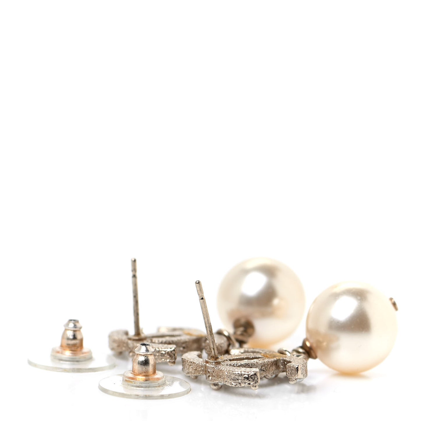 Crystal Pearl CC Drop Earrings Gold