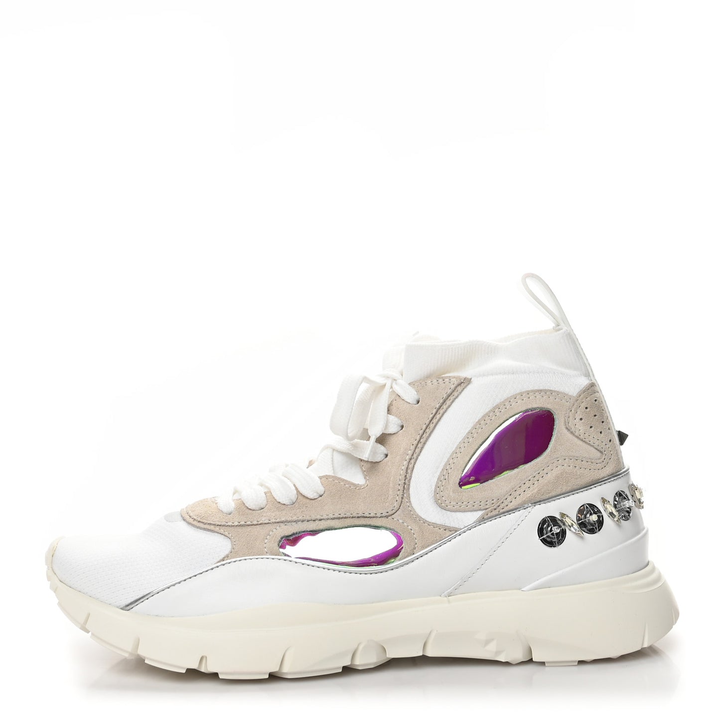 Mix Media Crystal Womens High Top Chunky Sneakers 41 White