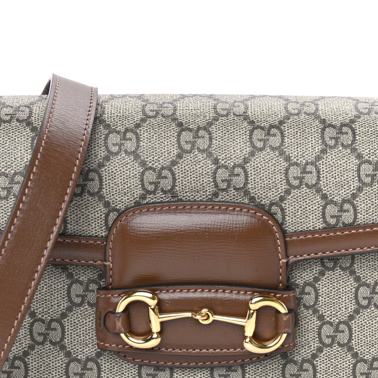 Gucci GG Supreme Monogram Azalea Calfskin Web Mini Horsebit 1955 Shoulder Bag Beige Ebony Brown Sugar 6 of 7