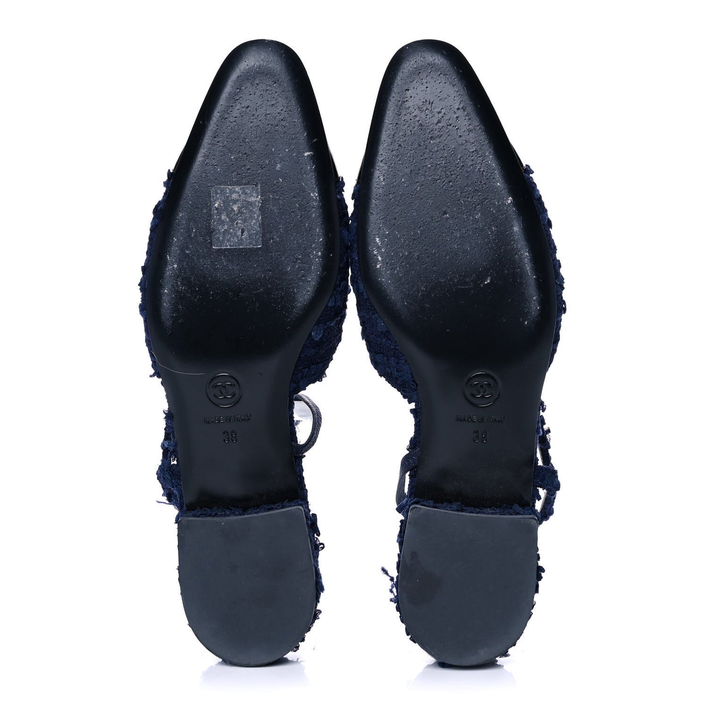Tweed Patent Cap Toe CC Slingback Flats 38 Navy