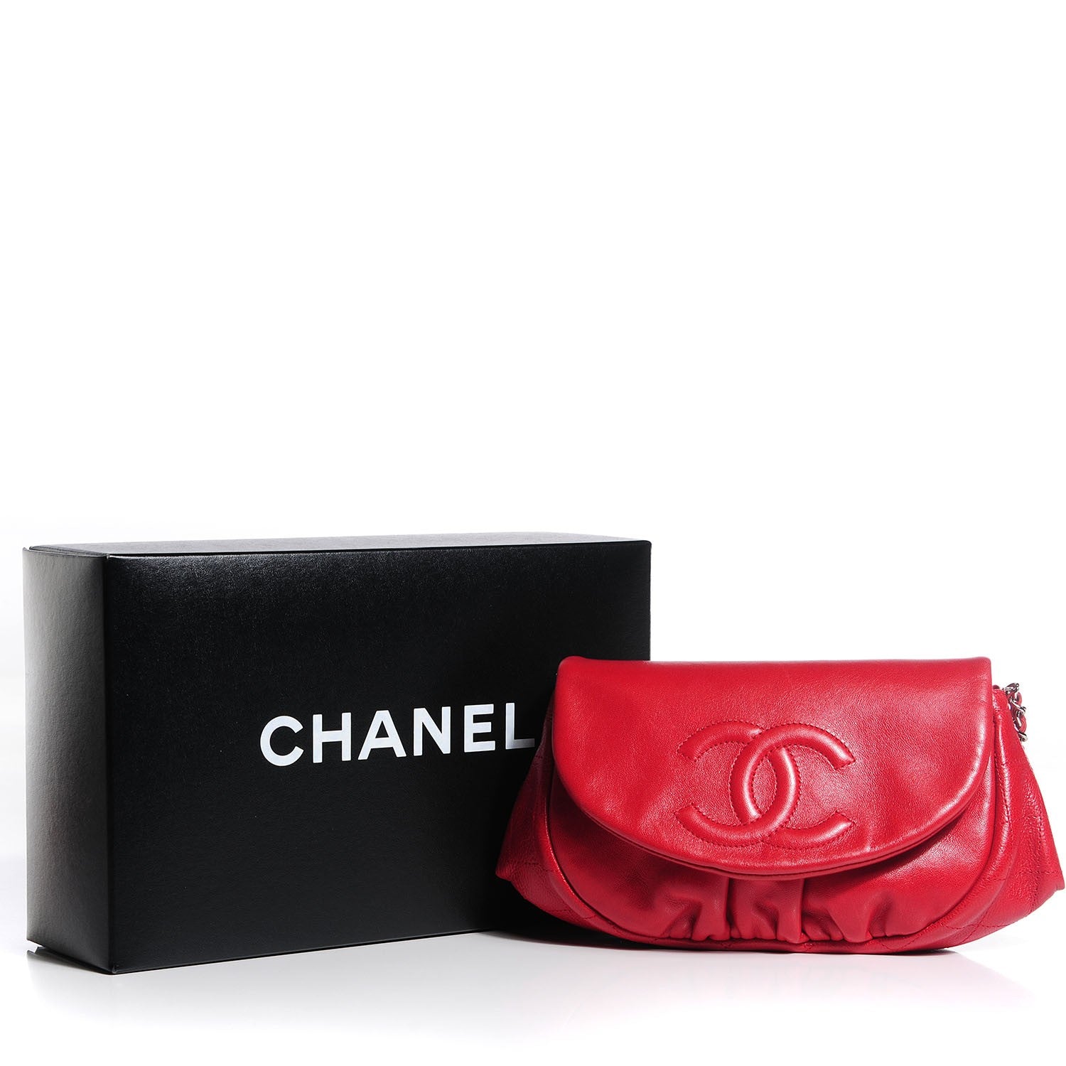 Chanel Lambskin Half Moon Wallet On Chain WOC Red 5 of 9