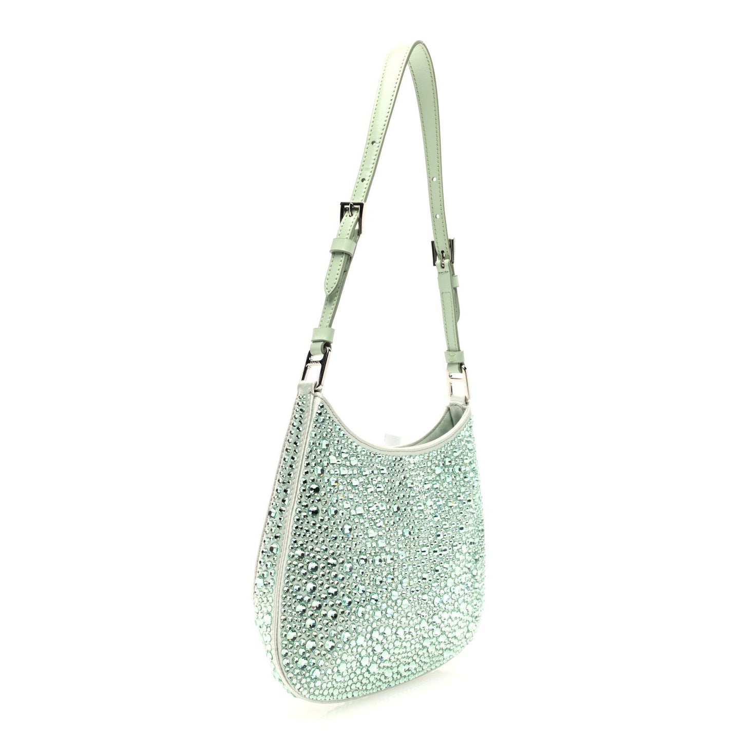 Satin Crystal Cleo Adjustable Strap Shoulder Bag Acqua