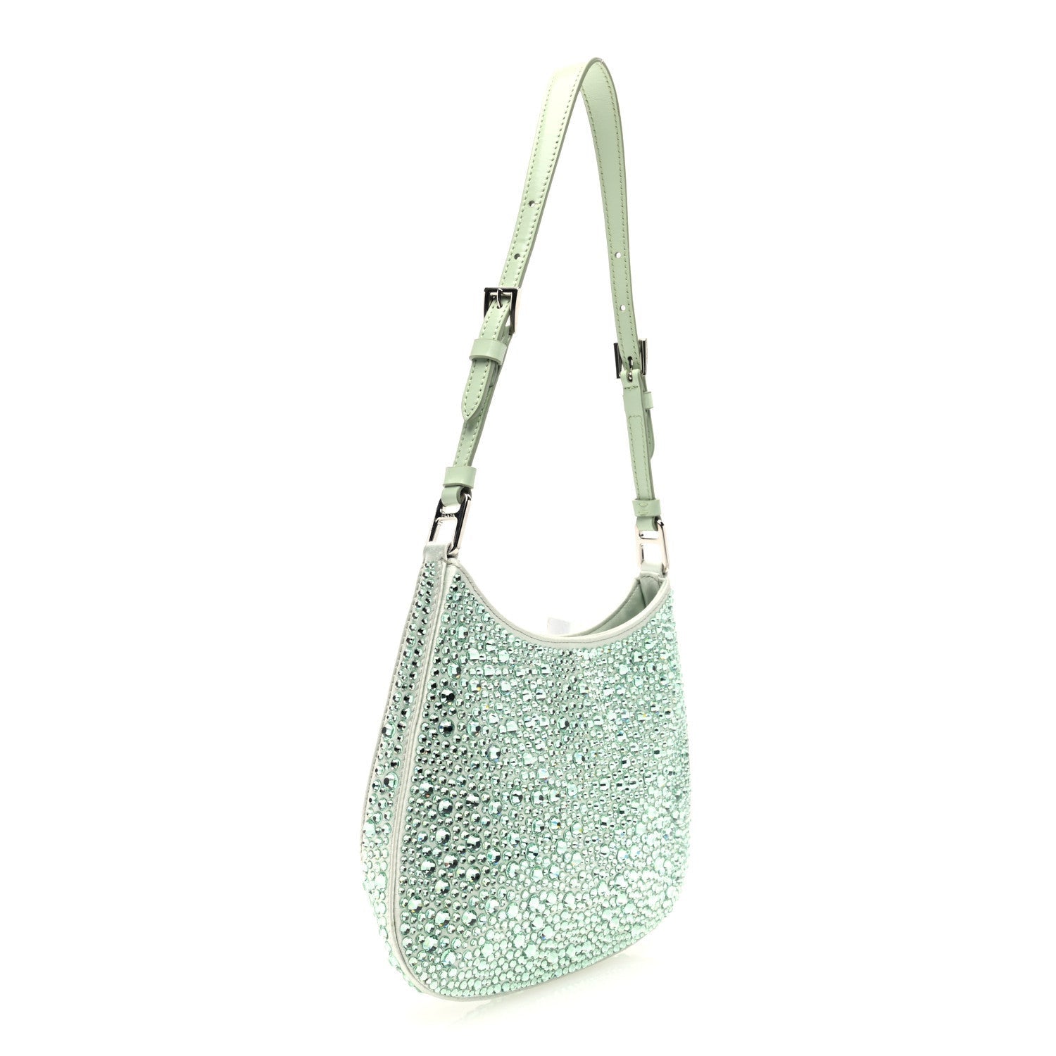 Prada Satin Crystal Cleo Adjustable Strap Shoulder Bag Acqua 3 of 7