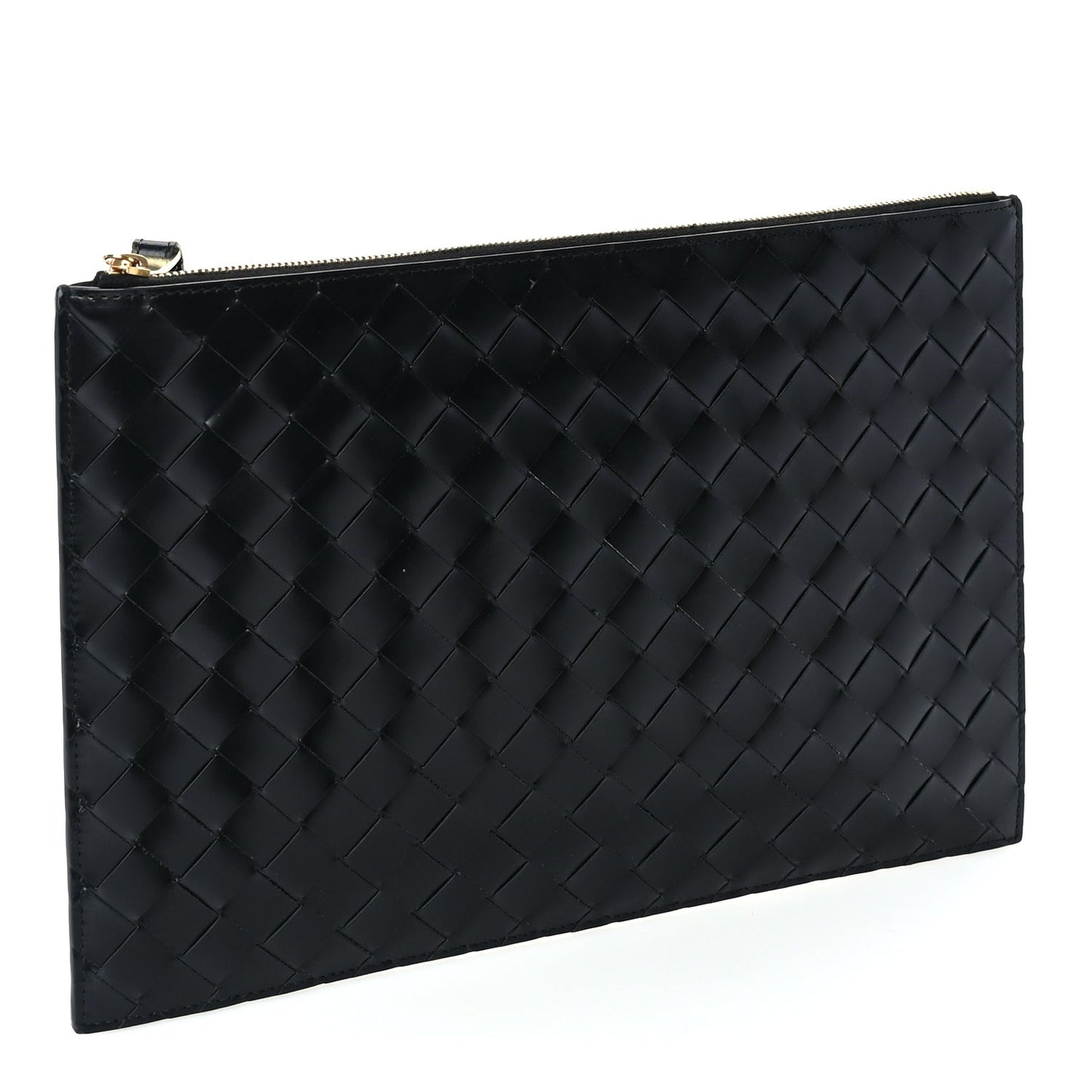 Nappa Intrecciato Medium Flat Zip Pouch Black