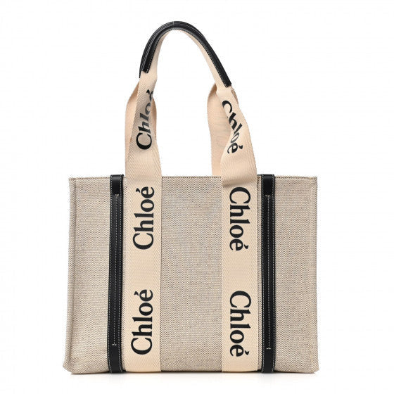 Chloe Cotton Calfskin Medium Woody Ribbon Tote White Blue 1 of 9