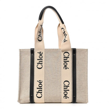 Chloe Cotton Calfskin Medium Woody Ribbon Tote White Blue 1 of 9