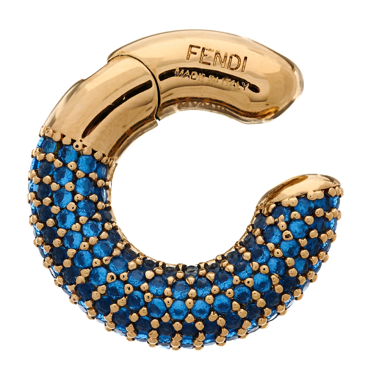 Fendi Metal Crystal Ear Cuff Blue Gold 3 of 5