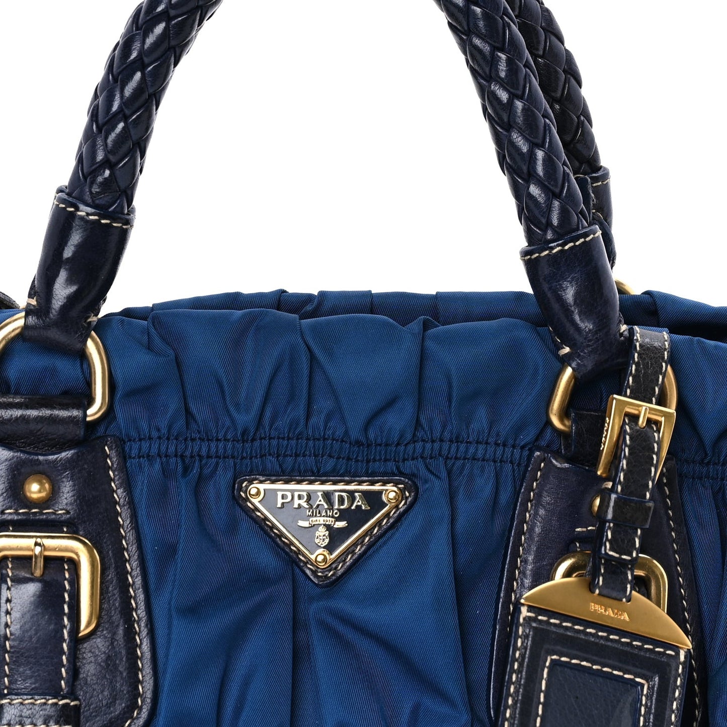 Tessuto Nylon Gaufre Shopping Satchel Bluette