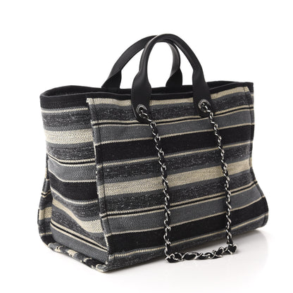 Chanel Striped Canvas Medium Deauville Tote Black 3 of 10