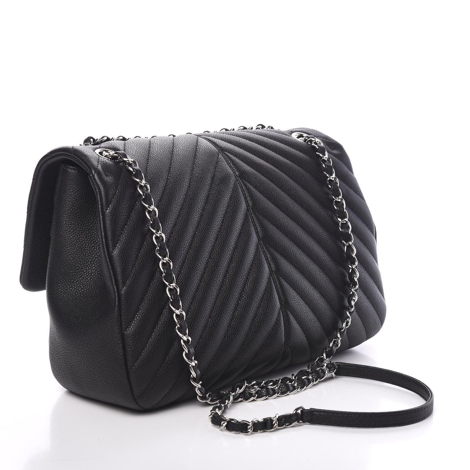 Chanel Caviar Chevron Quilted Large Puffy CC Flap Black 2 of 9
