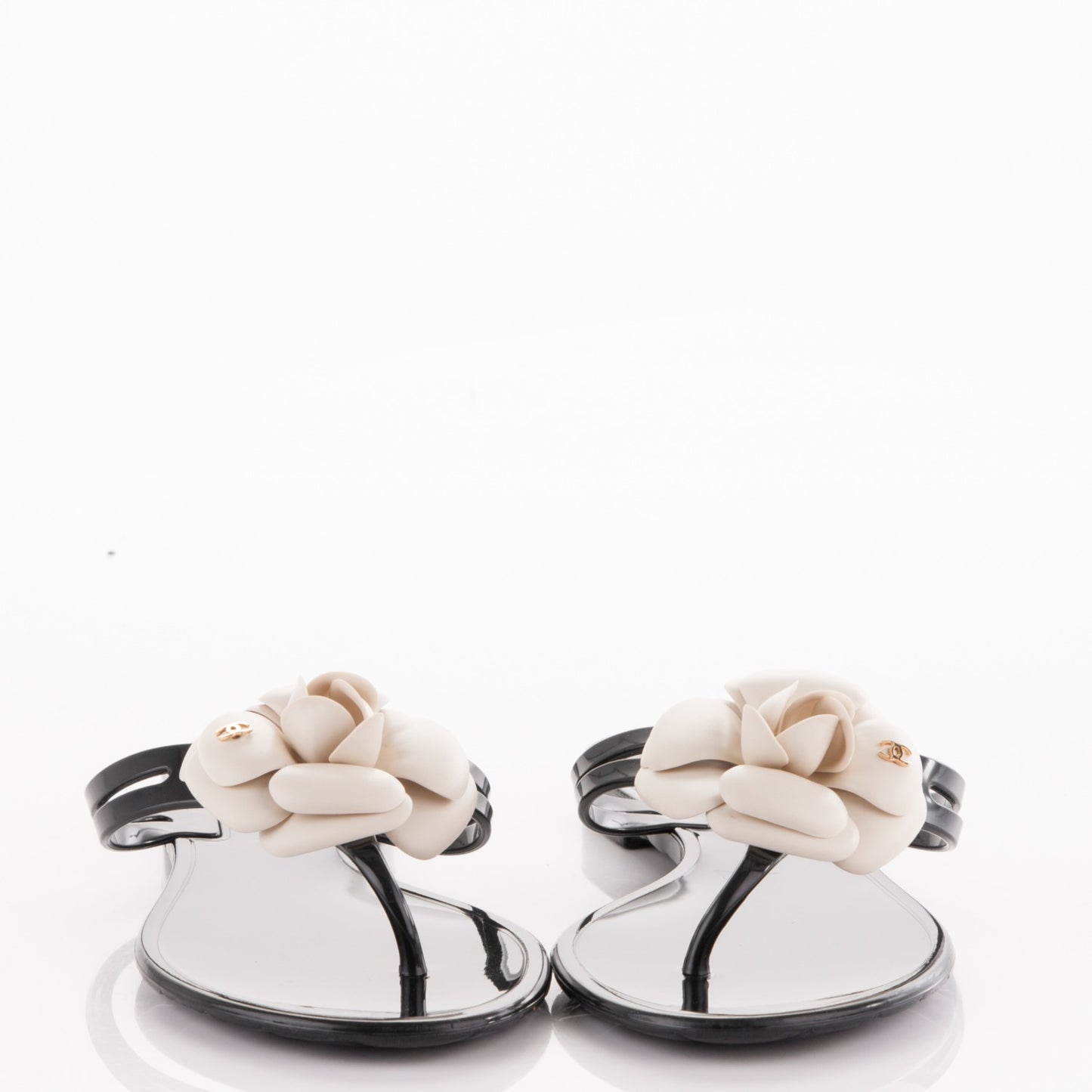 Jelly Camellia Thong Sandals 38 Black Ivory