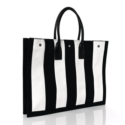 Saint Laurent Canvas Noe Striped Tote Black White 3 of 9