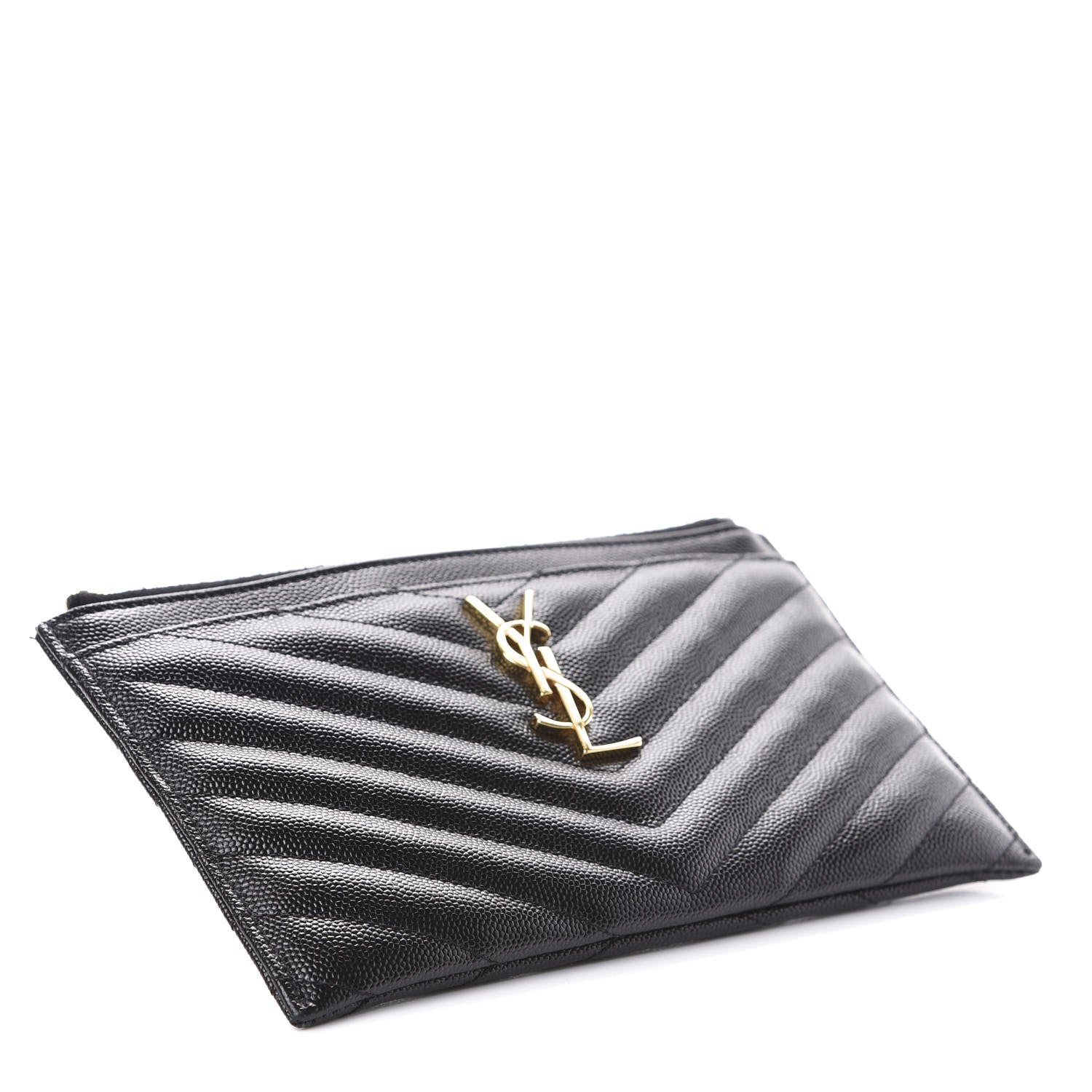 Saint Laurent Grain De Poudre Chevron Monogram Bill Pouch Black 4 of 6