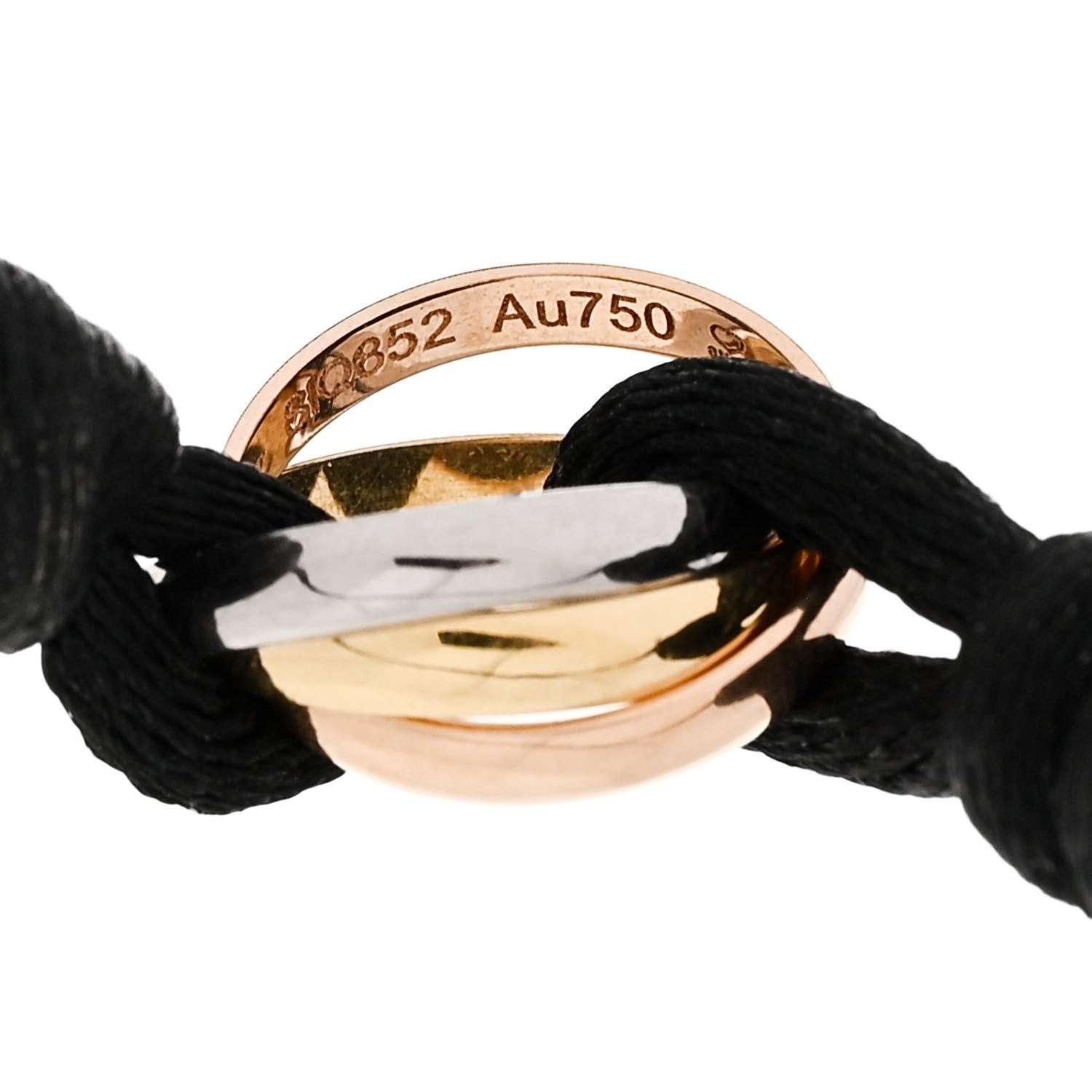 Cartier 18K Pink Yellow White Gold Trinity Adjustable Cord Bracelet Black 4 of 5