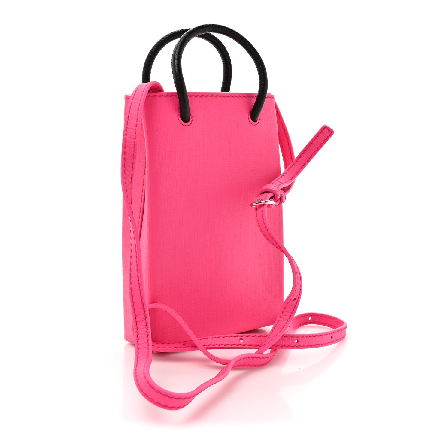 Squared Calfskin Logo Shopping Phone Holder Bag Acid Fuchsia