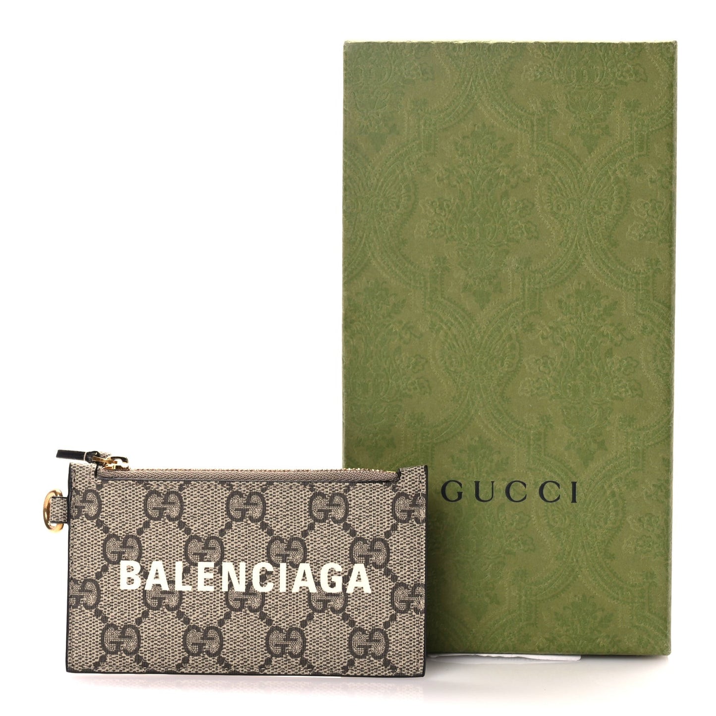 X BALENCIAGA GG Supreme Monogram Logo Card Case With Strap Beige Ebony
