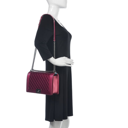 Chanel Metallic Patent Quilted New Medium Boy Flap Fuchsia 2 of 13