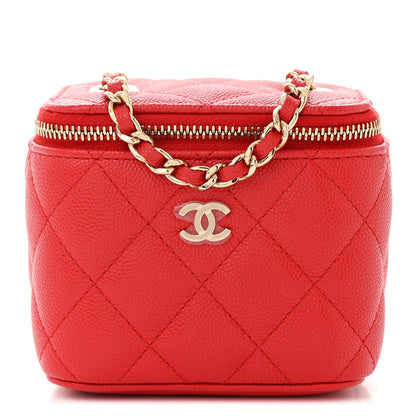 Chanel Caviar Quilted Mini Vanity Case With Chain Red 1 of 11