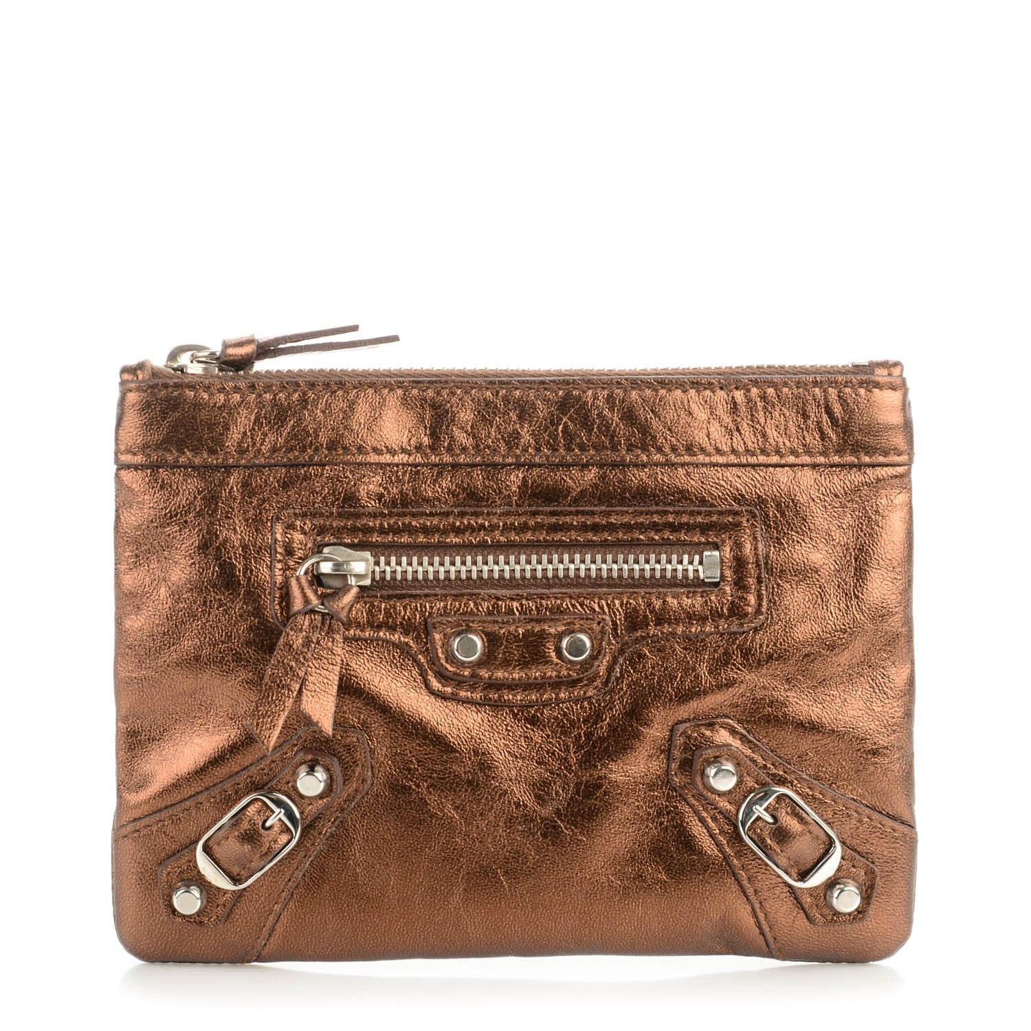 Balenciaga Metallic Agneau Silver Hardware M Porte-Monnaie Coin Purse Sparkle Bronze 1 of 7