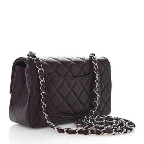 Lambskin Quilted Mini Rectangular Flap Dark Purple
