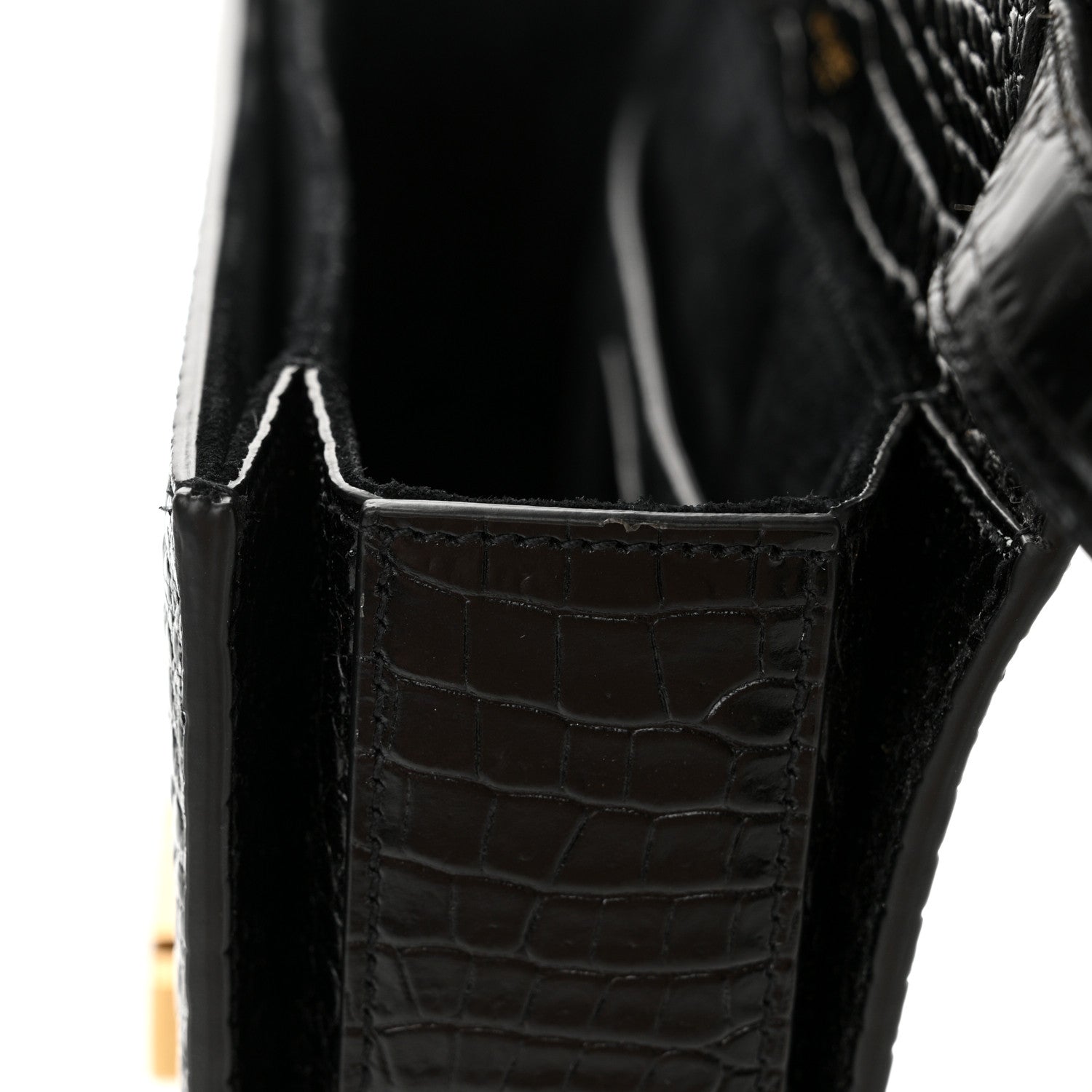 Saint Laurent Calfskin Crocodile Embossed Medium Bellechasse Satchel Black 12 of 13
