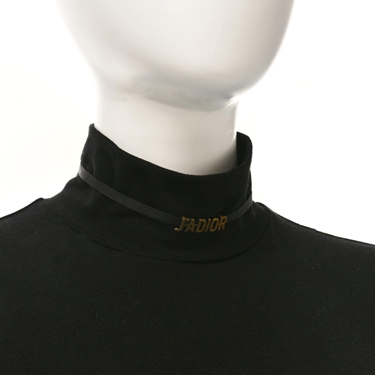 Grosgrain Ribbon Dior Logo Choker Necklace Black