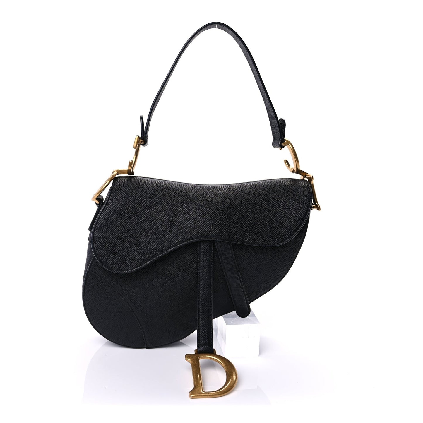 Grained Calfskin Saddle Bag  Black