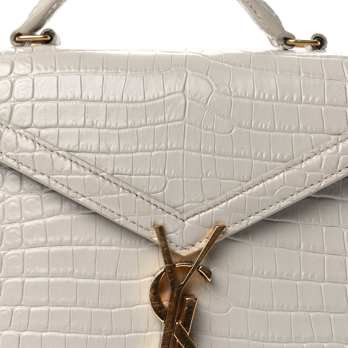 Crocodile Embossed Mini Classic Monogram Cassandra Top Handle Crema Soft