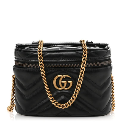 Gucci Calfskin Matelasse Chevron Mini GG Marmont Top Handle Bag Black 1 of 7