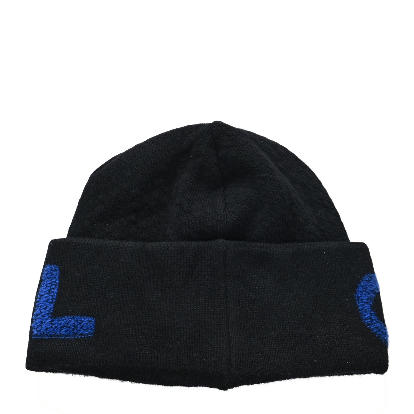 Wool Cashmere Logo Beanie Hat Black Blue