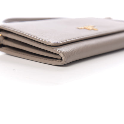 Prada Saffiano Metal Flap Wallet With Strap Argilla 7 of 9
