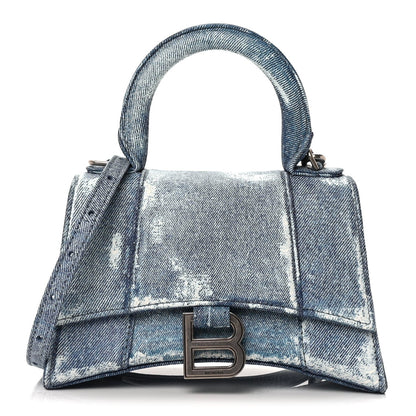 Balenciaga Nappa Denim Printed Hourglass Top Handle Bag XS Denim Blue 1 of 8