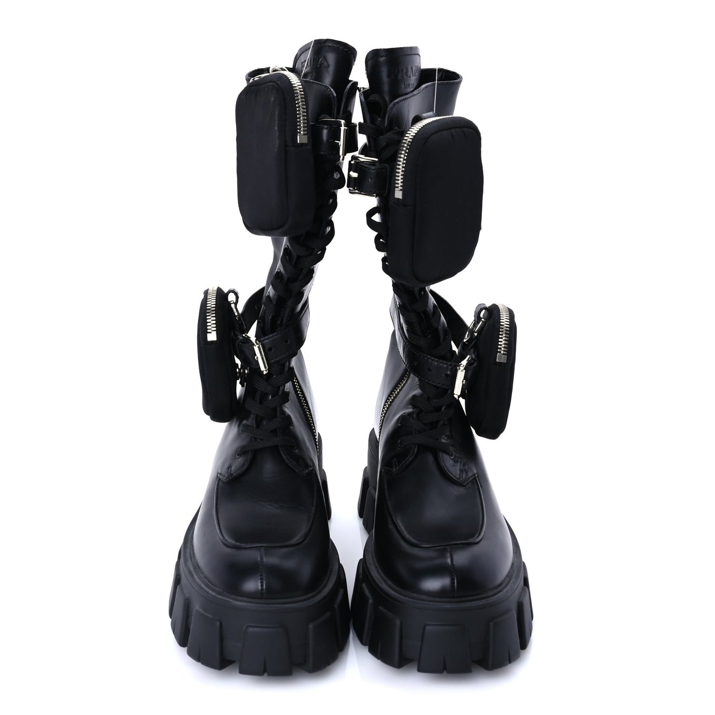 Vitello Lux Nylon Metal Triangle Logo Monolith Pouch Pocket 55mm Tall Combat Boots 37 Black