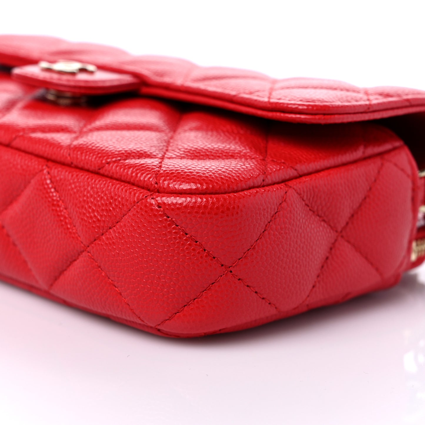 Caviar Quilted Flap Phone Holder With Chain Red