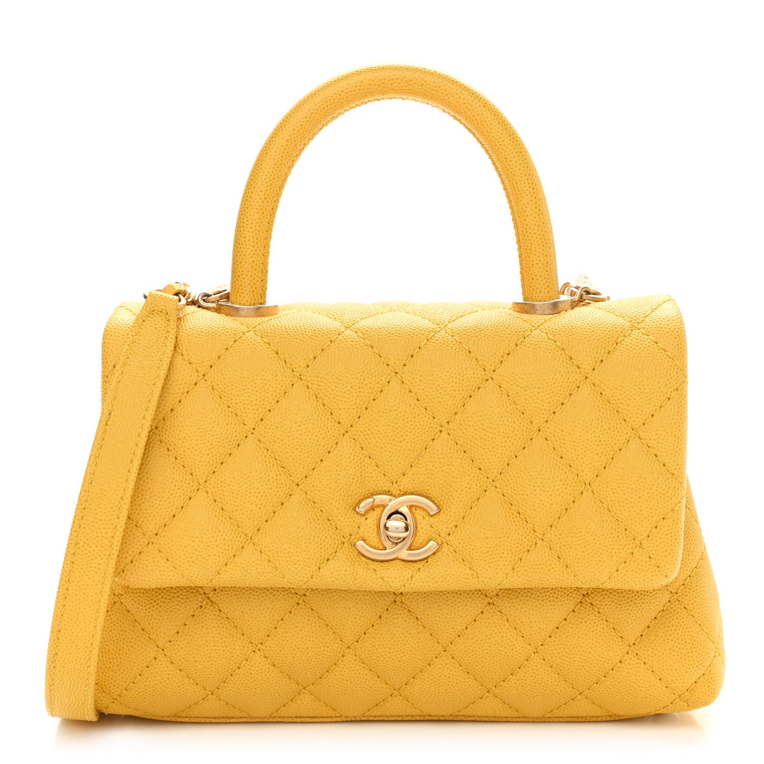 Chanel Caviar Quilted Mini Coco Handle Flap Yellow 1 of 22