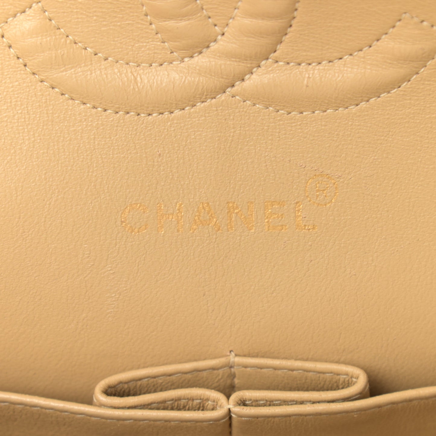 Lambskin Quilted Medium Double Flap Beige