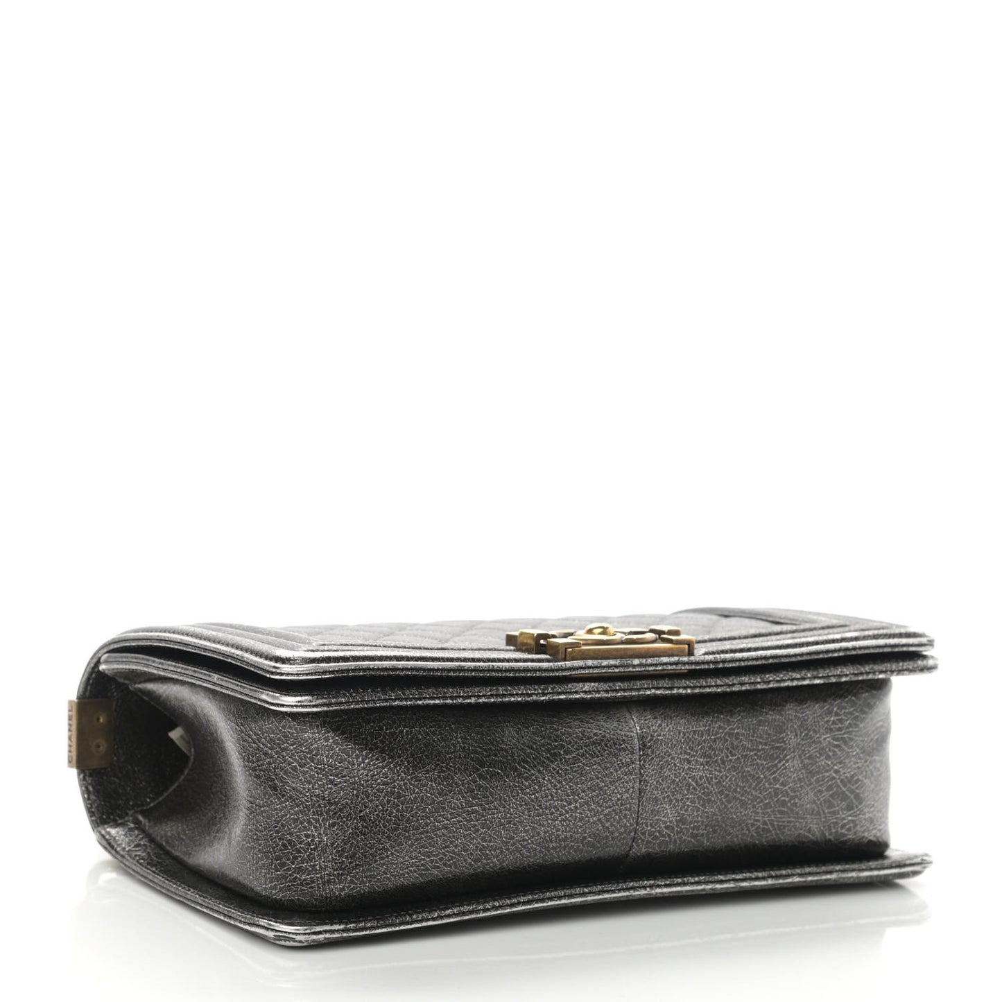 Cracked Metallic Calfskin Quilted Medium Boy Flap Dark Silver