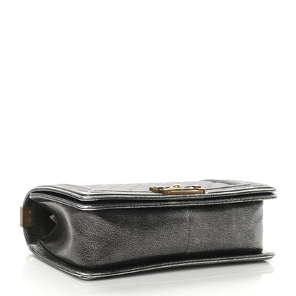 Chanel Cracked Metallic Calfskin Quilted Medium Boy Flap Dark Silver 4 of 11