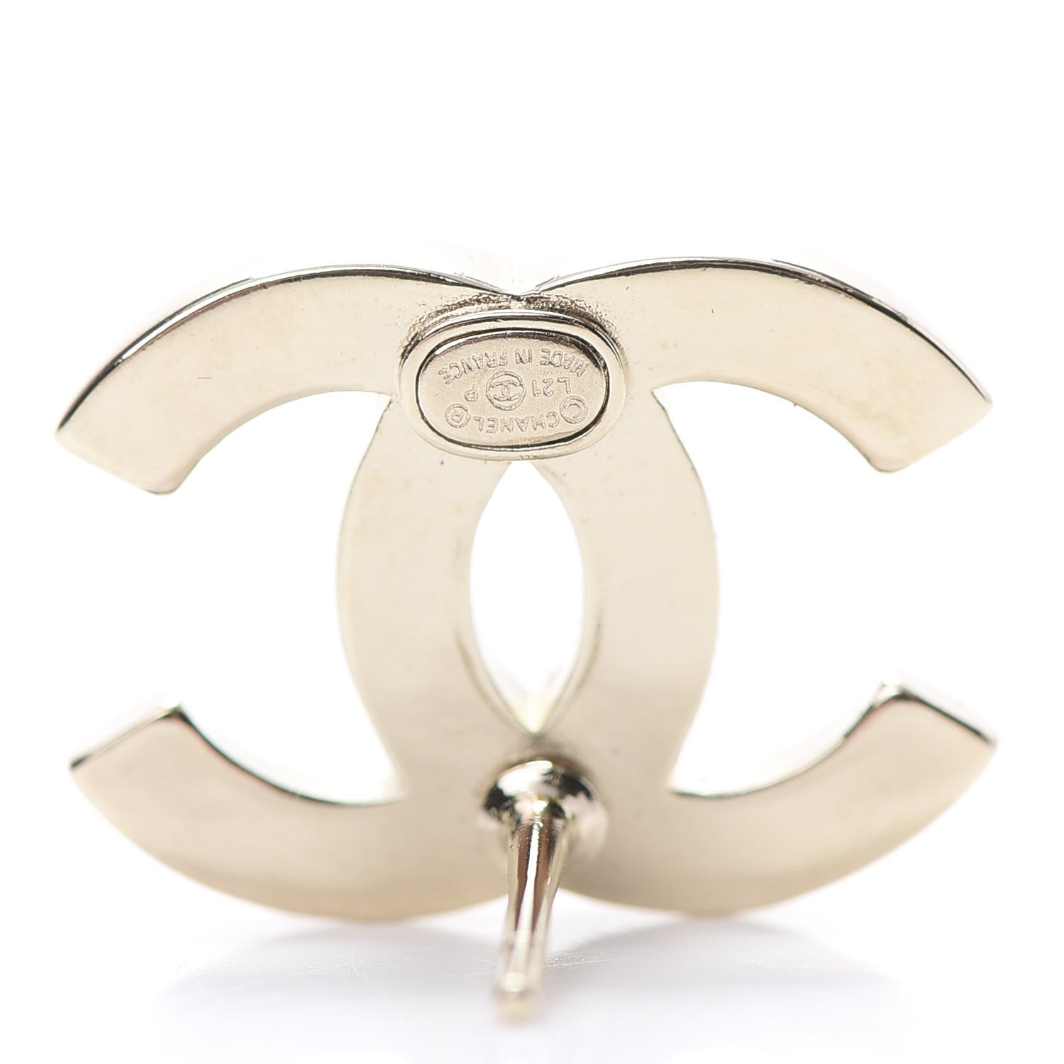 Chanel Crystal Metal CC Paris Button Stud Earrings Gold 4 of 5