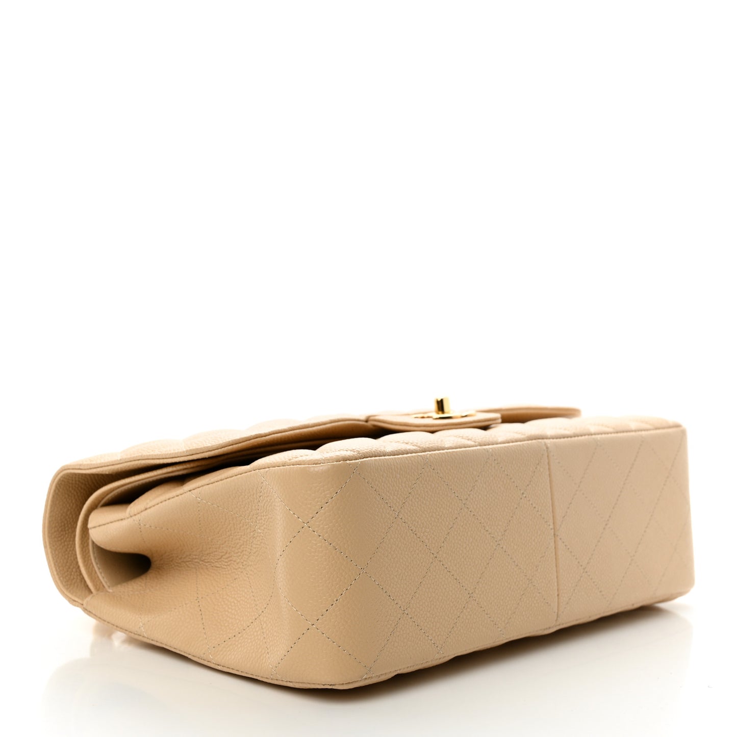 Caviar Quilted Jumbo Double Flap Beige Clair