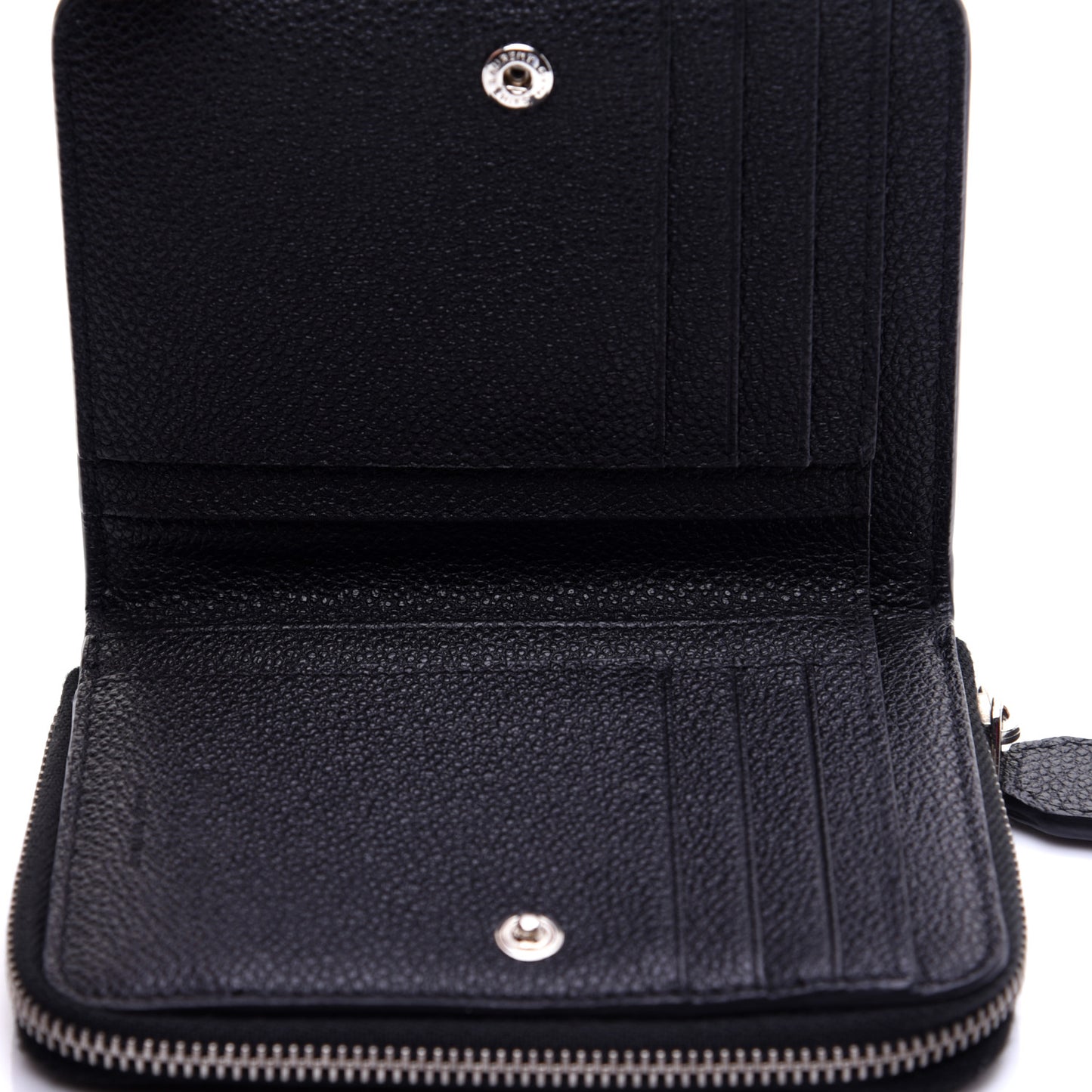 Grained Calfskin Rive Gauche Compact Zip Around Wallet Black