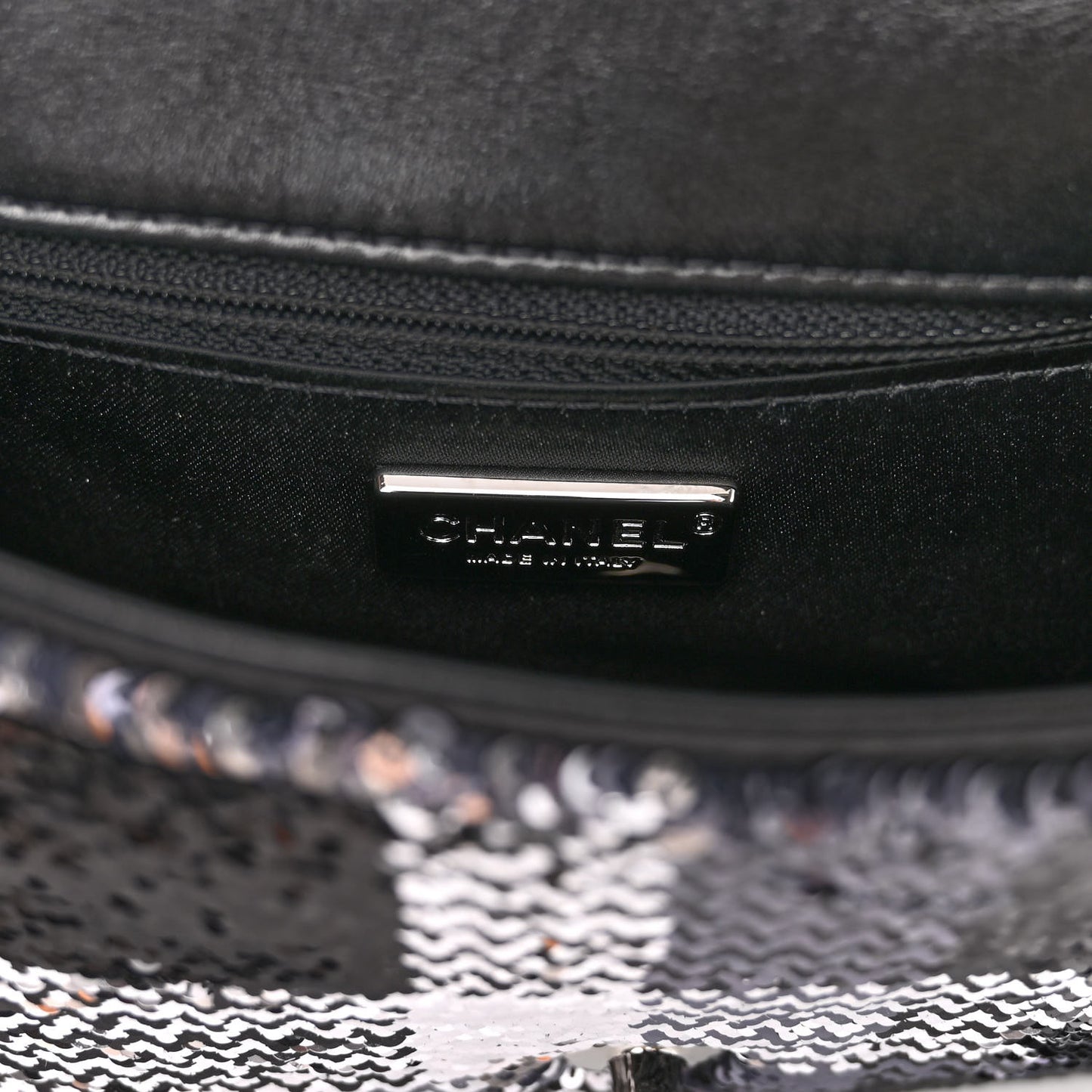 Sequin Mini Rectangular Single Flap Black Silver