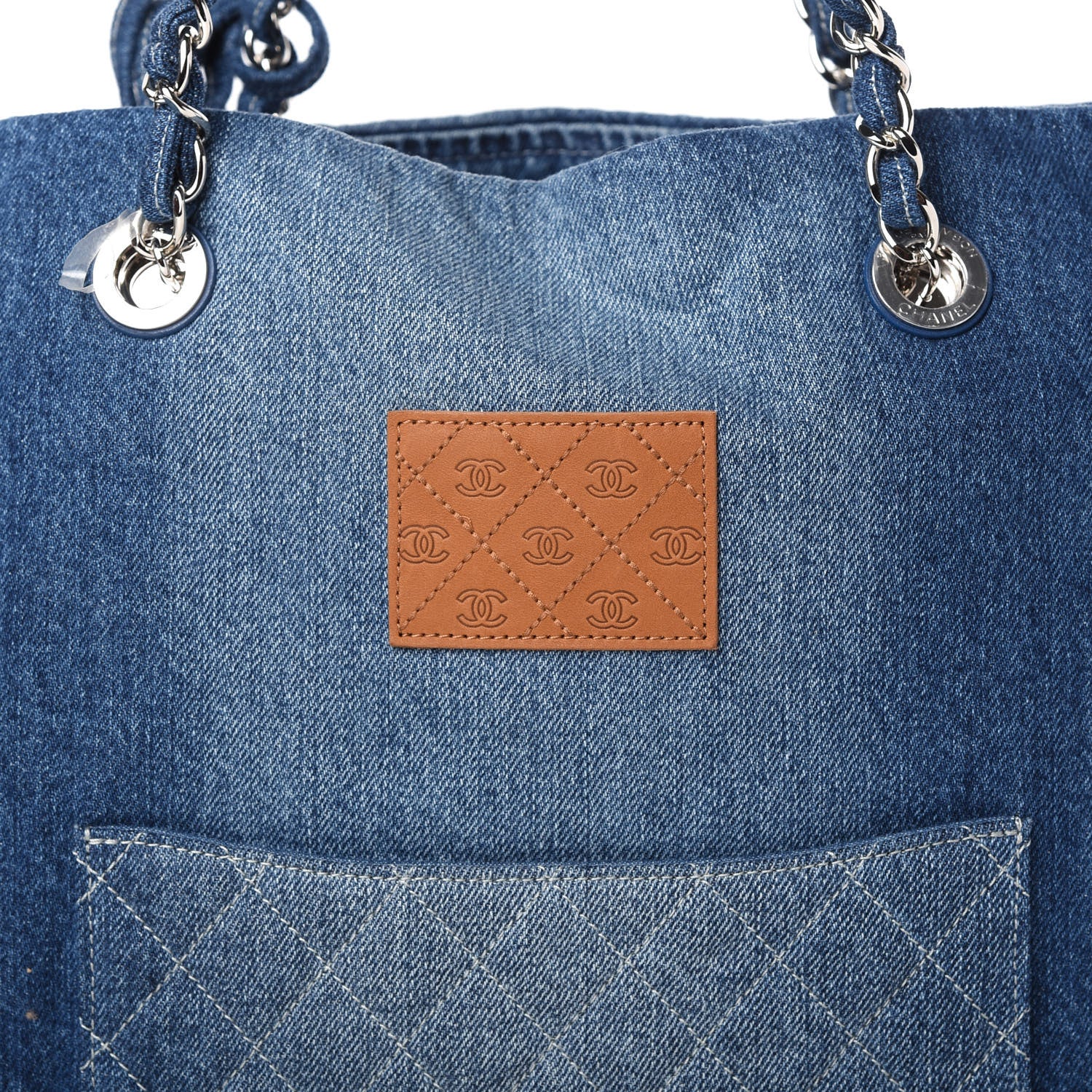 Chanel Denim Printed Shopping Bag Blue 11 of 11