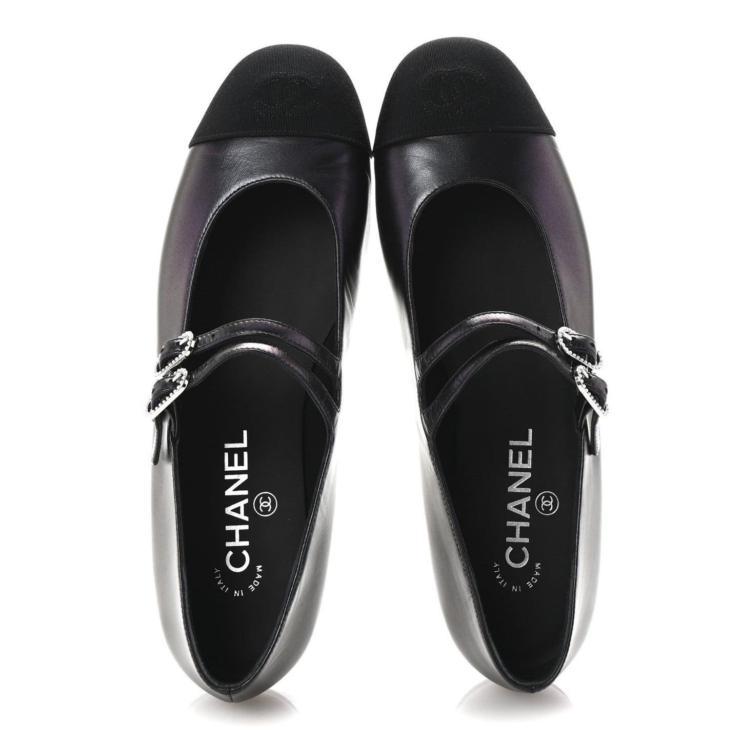 Lambskin Grosgrain Pearl Mary Jane Flats 38.5 Black
