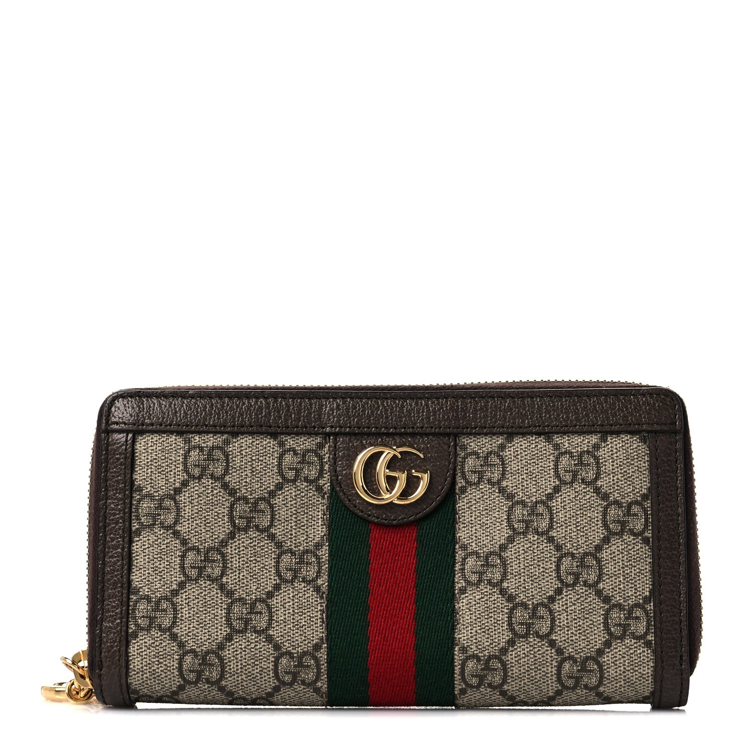 Gucci GG Supreme Monogram Web Ophidia Zip Around Wallet Brown 1 of 8