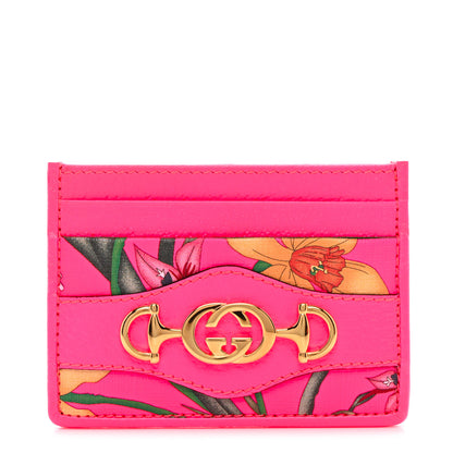 Gucci Calfskin Flora Print Zumi Card Holder Fuxia Fluo 1 of 6