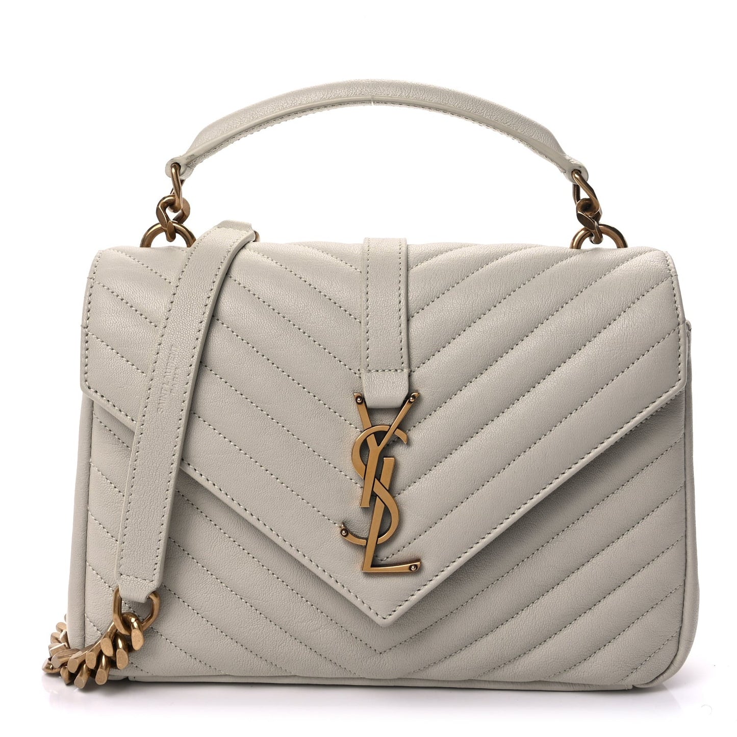 Sheepskin Matelasse Chevron Monogram Medium College Bag Crema Soft